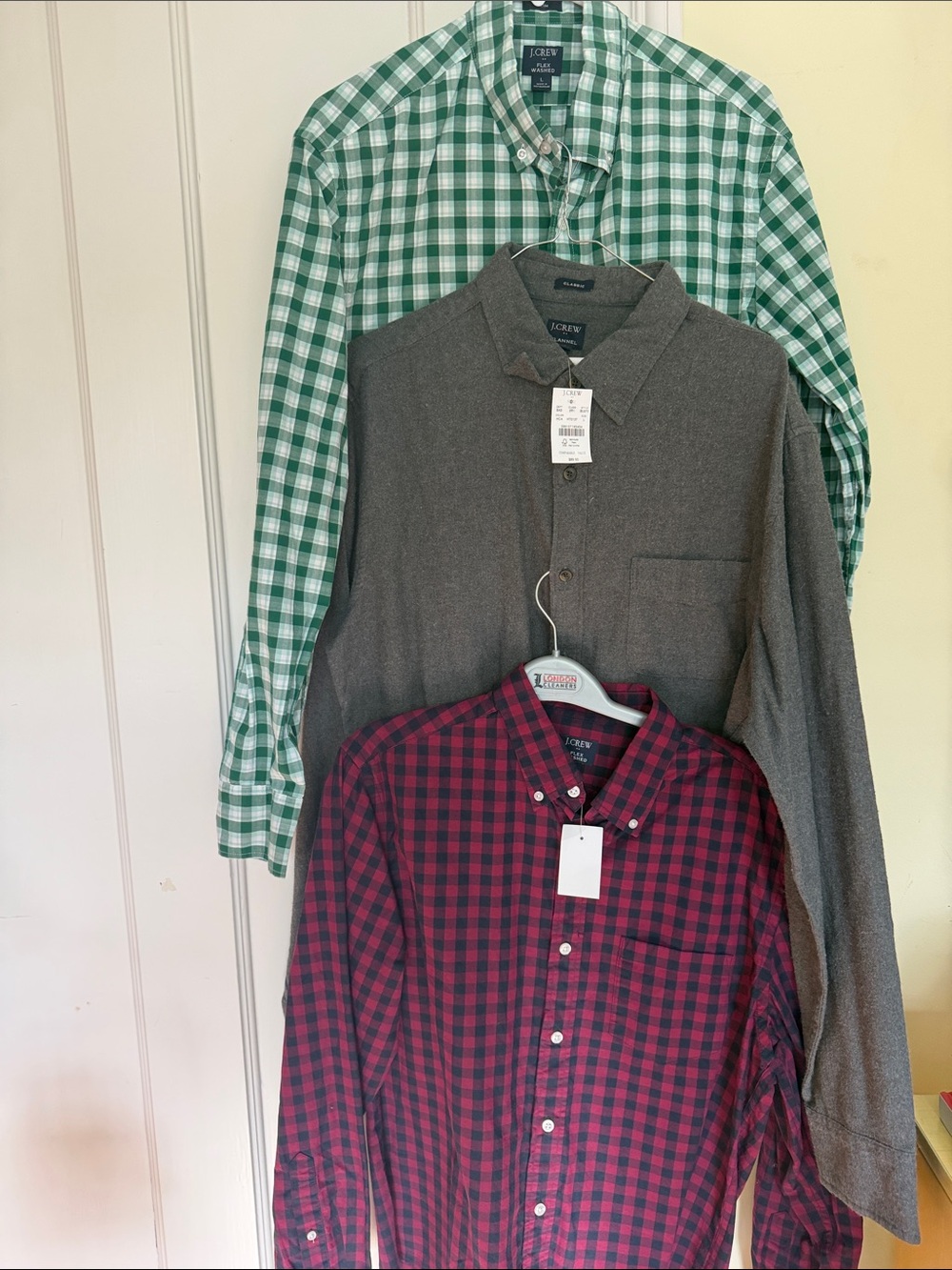 J. Crew Men's Button-Down Shirts in Green Gingham, Charcoal, Burgundy Check